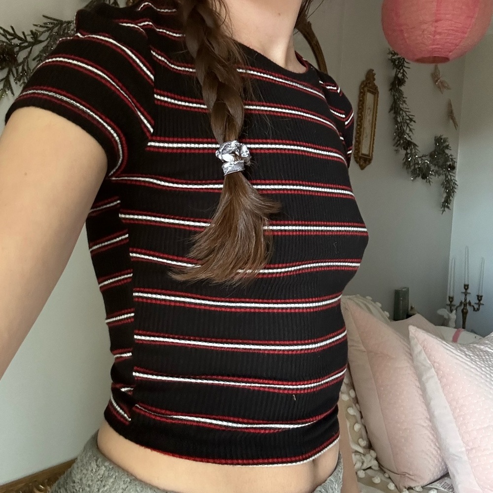 Black/Red Striped Crop Top